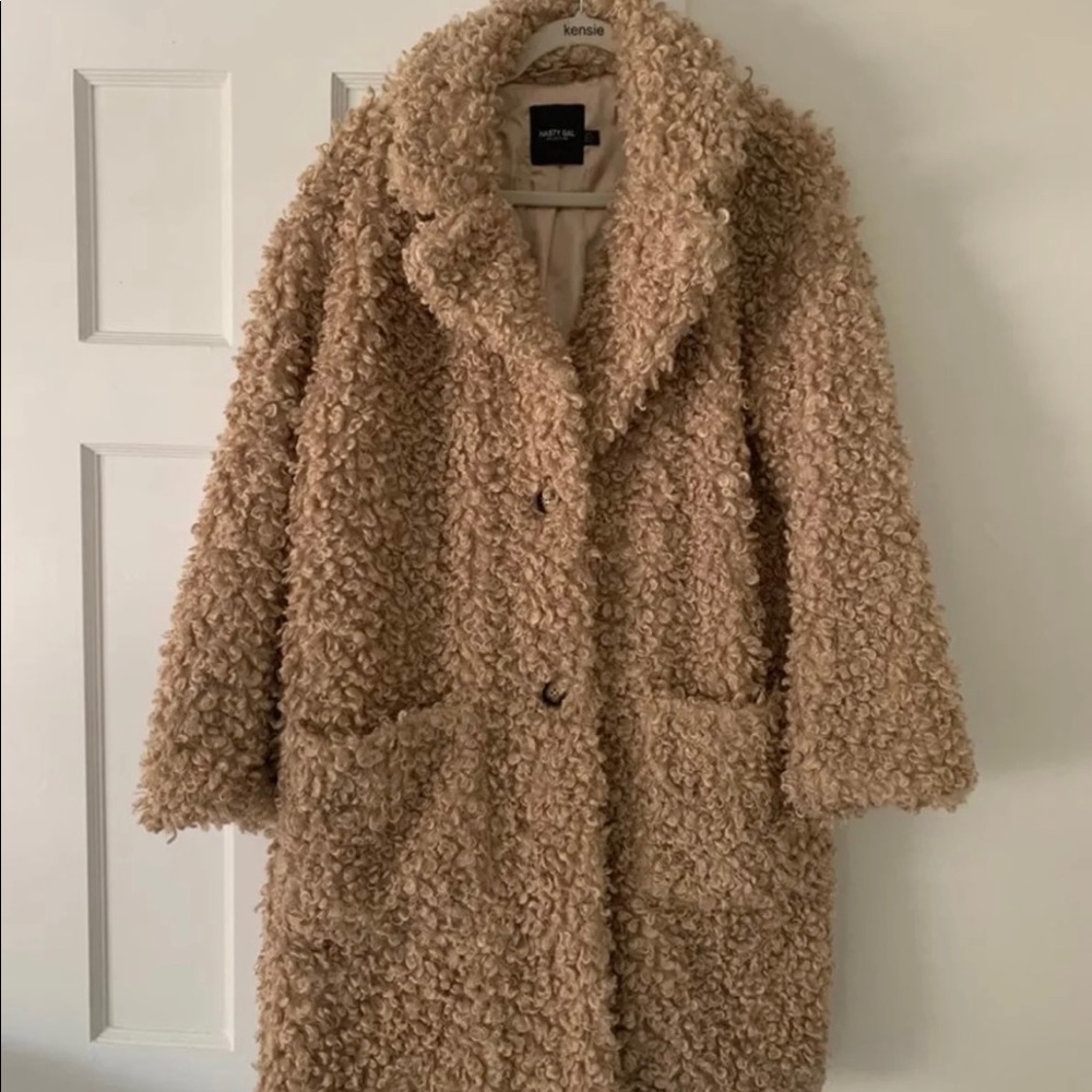 Nasty Gal Faux Fur Longline Coat Size 10 - Picture 6 of 8